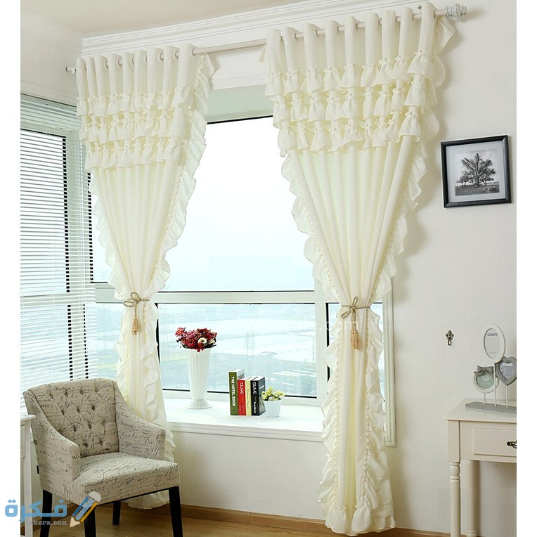 صور ستائر غرف نوم 2025 برادي غرف نوم بسيطة 1 Elegant Cream Beige PolyCotton Lace Girls Bedroom Curtains CHS18912 2
