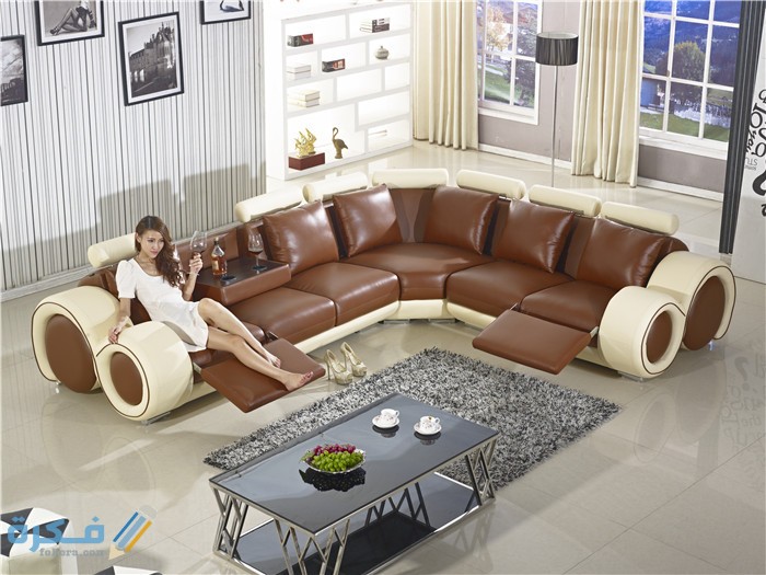 انتريهات كابوتنية مودرن 2025 انتريهات عصرية 1 Recliner Sofa New Design Large SIze L Shaped Sofa Set Italian Leather Corner Sofa with Recliner