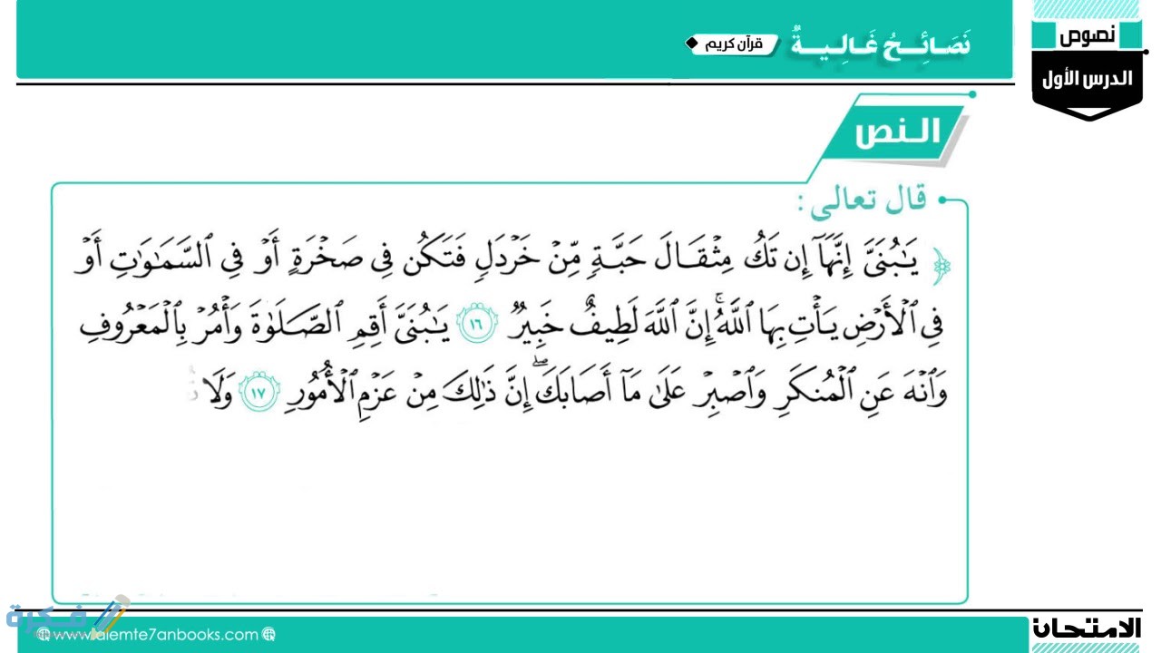 شرح درس نصائح غالية 1 شرح درس نصائح غالية