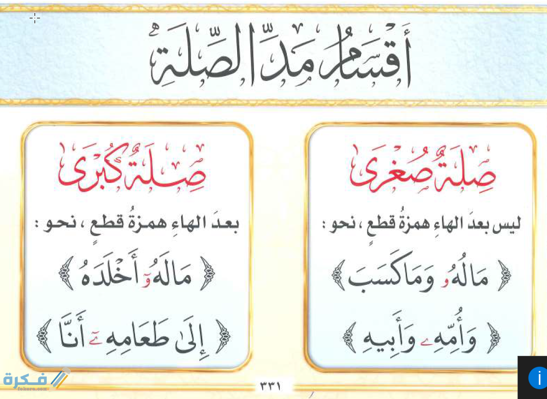 الفرق بين مد الصلة الكبرى والصغرى 1 مد الصلة الكبري وحركاتها
