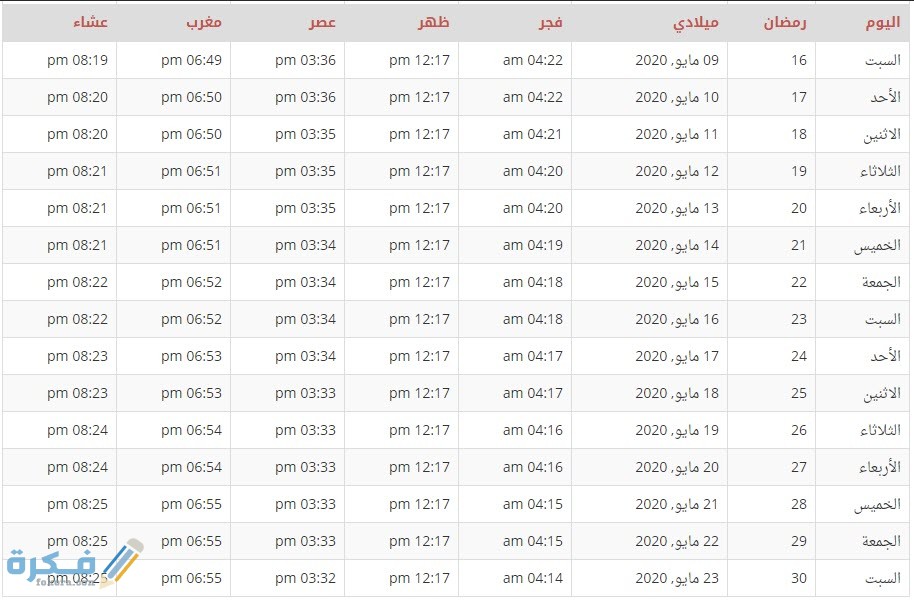 امساكية رمضان 2021 1
