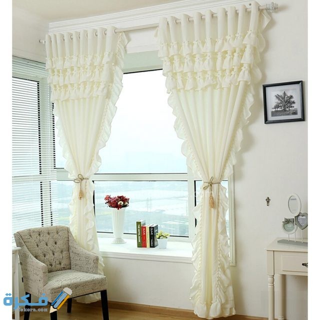Elegant Cream Beige PolyCotton Lace Girls Bedroom Curtains CHS18912 2