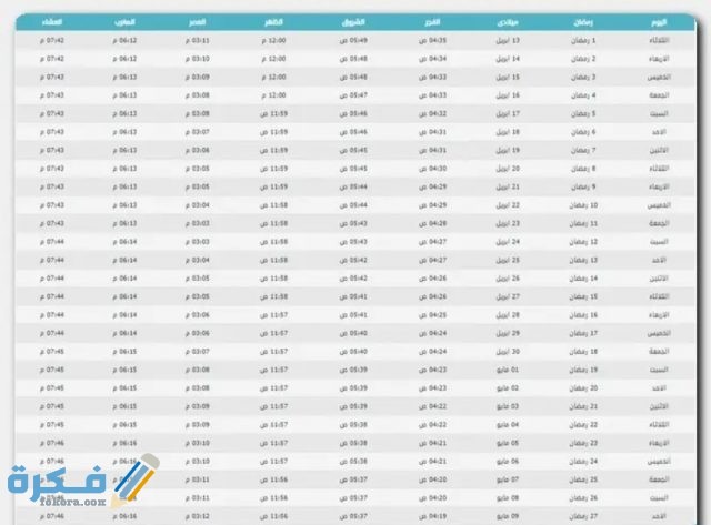 تحميل امساكية رمضان الاردن 2021