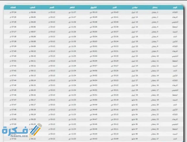 تحميل امساكية رمضان الاردن 2021