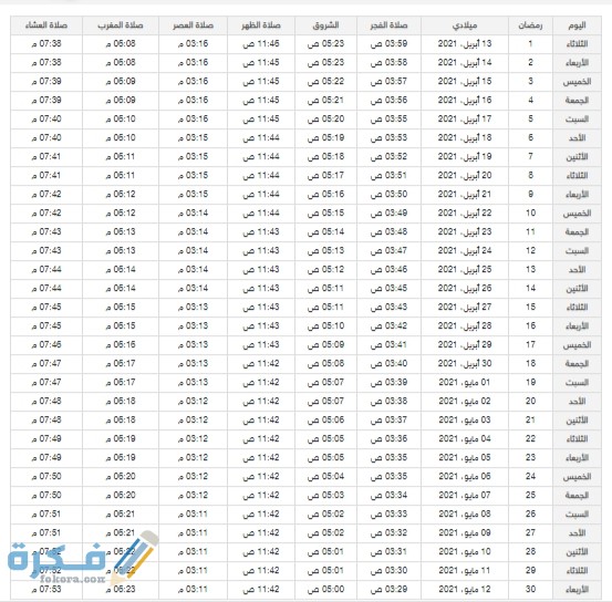 تحميل إمساكية رمضان في البحرين 2021