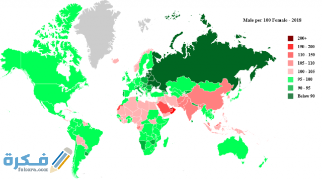 كم نسبة عدد الذكور الى الإناث في العالم