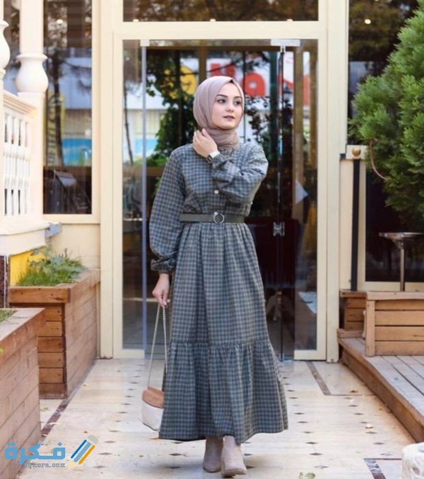 موديلات فساتين كاجوال للمحجبات بنقشة الكاروهات 2019 11