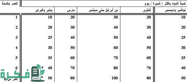 جدول ري الزيتون جدول ري الزيتون
