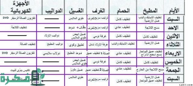 جدول تنظيف البيت يومي واسبوعي وشهري