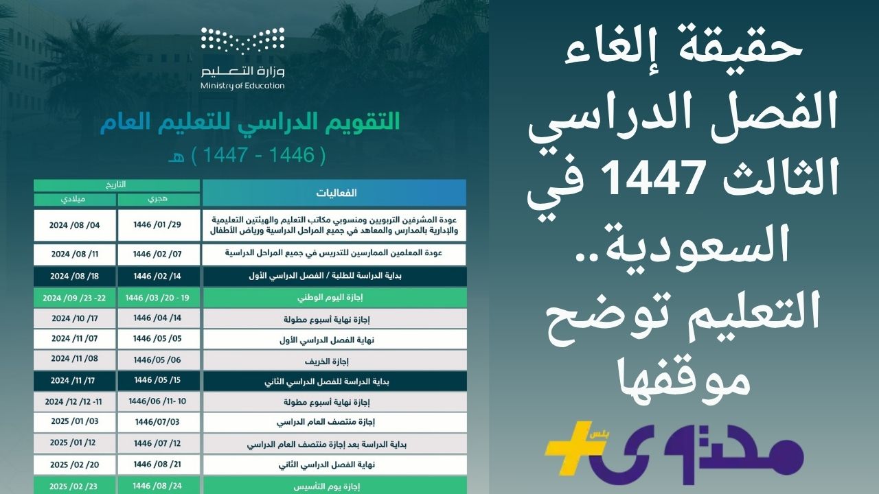 التعليم السعودية تكشف حقيقة إلغاء الفصل الدراسي الثالث 1447