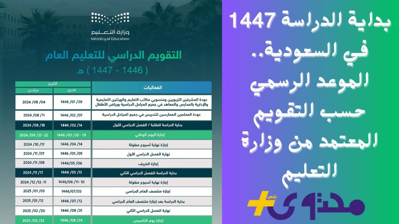 بداية الدراسة 1447 في السعودية وفق التقويم المعتمد من وزارة التعليم